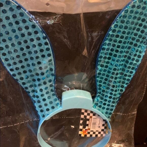 DISNEY PARKS TURQUOISE BLUE SEQUINS LIGHT UP OSWALD BUNNY EARS HEADBAND HAT NWT